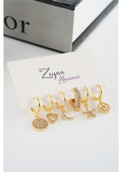 Kadın Vip Seri Zirkon Taşlı Karışık Figürlü 6'lı Küpe Seti modelleri