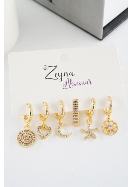 Kadın Vip Seri Zirkon Taşlı Karışık Figürlü 6'lı Küpe Seti fırsatları