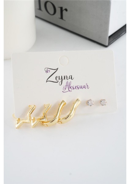 Kadın Vip Seri Zirkon Taşlı Yıldız Figürlü 6'lı Küpe Seti fiyatları