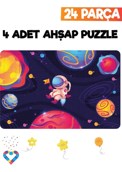 Ahşap 24 Parça 4 Set Çocuk Puzzle