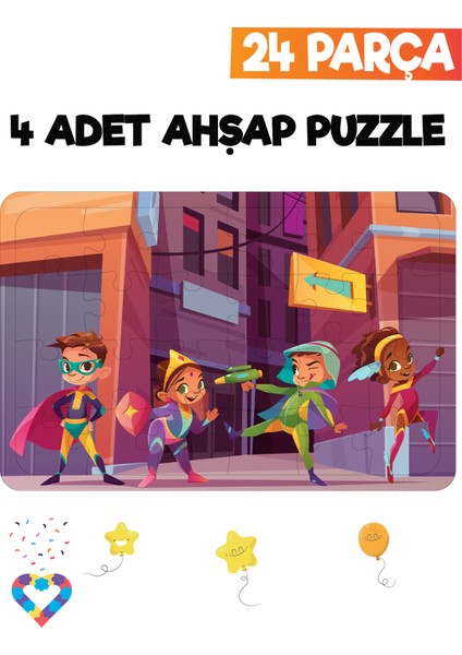 Ahşap 24 Parça 4 Set Çocuk Puzzle