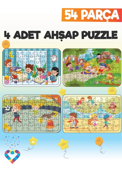 Ahşap 54 Parça 4 Set Çocuk Puzzle