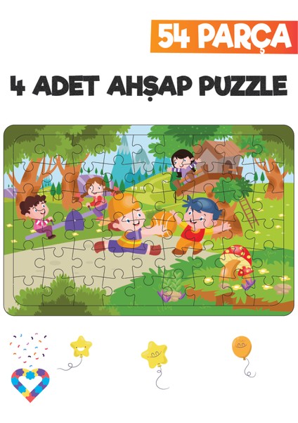 Ahşap 54 Parça 4 Set Çocuk Puzzle