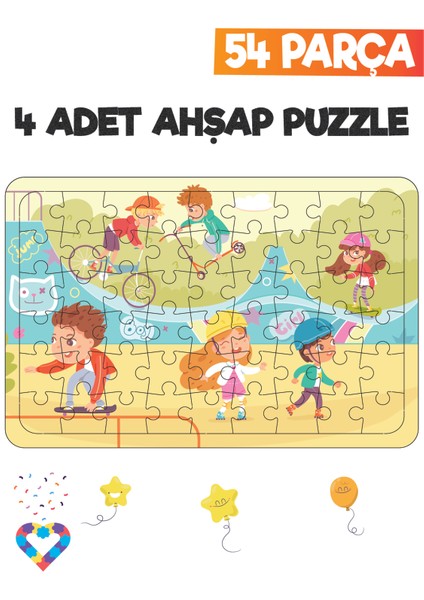 Ahşap 54 Parça 4 Set Çocuk Puzzle