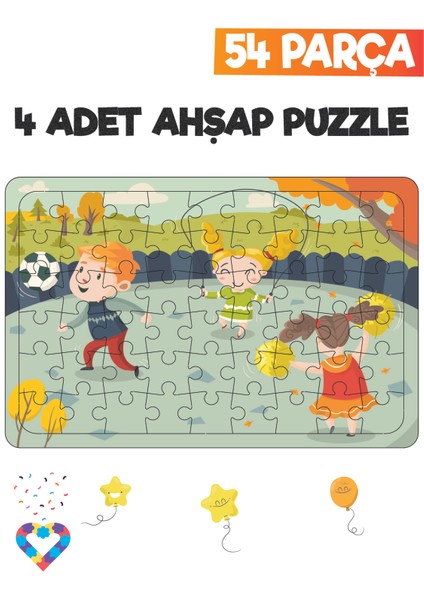 Ahşap 54 Parça 4 Set Çocuk Puzzle