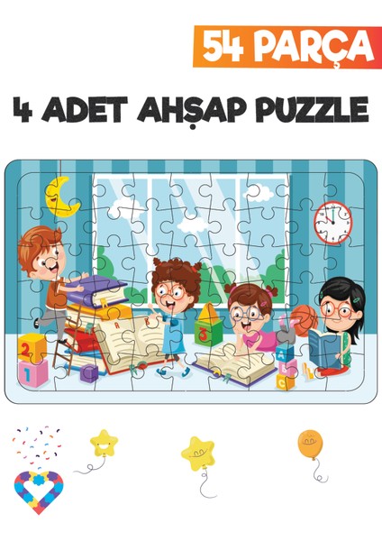 Ahşap 54 Parça 4 Set Çocuk Puzzle