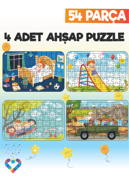 Ahşap 54 Parça 4 Set Çocuk Puzzle