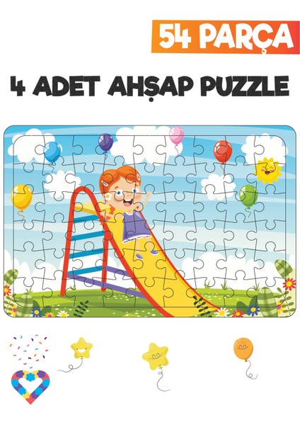 Ahşap 54 Parça 4 Set Çocuk Puzzle