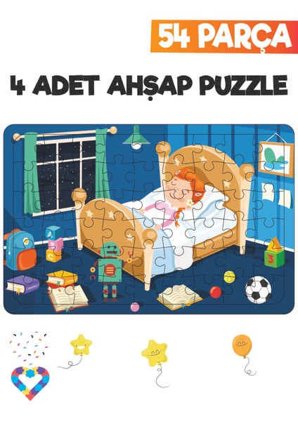 Ahşap 54 Parça 4 Set Çocuk Puzzle