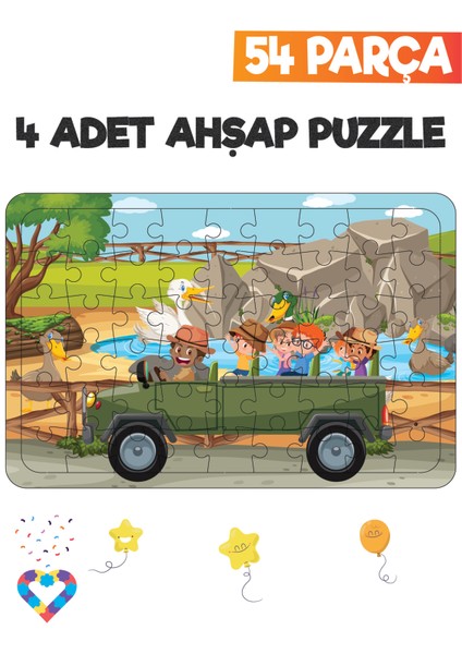 Ahşap 54 Parça 4 Set Çocuk Puzzle