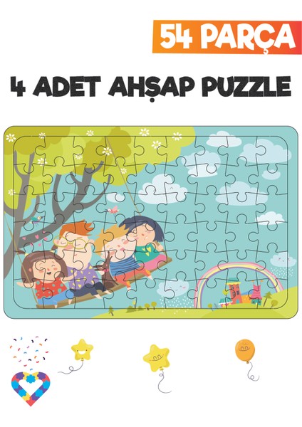 Ahşap 54 Parça 4 Set Çocuk Puzzle