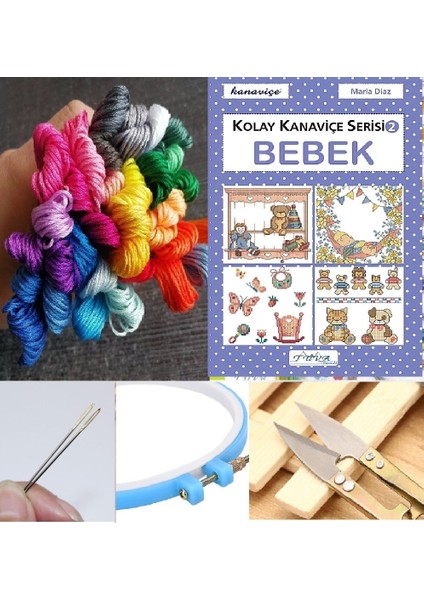 Bebek Kanaviçe Seti 25 Ip+Kanaviçe Kitabı+Iplik Kesme Aparatı+6 Iğne +19 cm Kasnak+Kumaş fiyatları