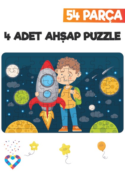 Ahşap 54 Parça 4 Set Çocuk Puzzle