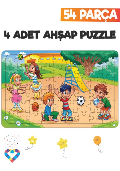 Ahşap 54 Parça 4 Set Çocuk Puzzle