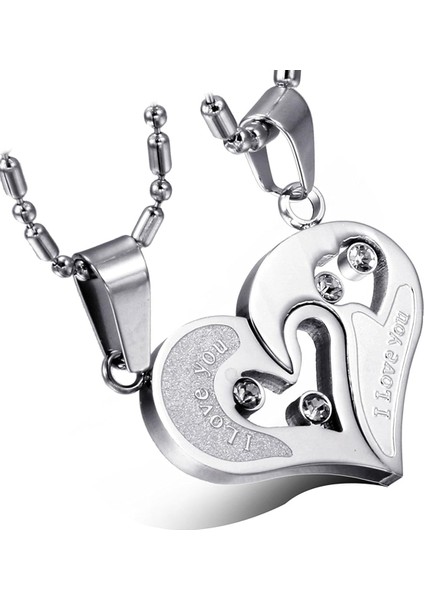 2 Parça Paslanmaz Çelik Çift Kolye Taklidi Seni Seviyorum Kalp Bulmaca Zinciri ile Eşleşen Kolye (Yurt Dışından)
