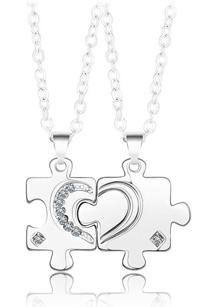 Çiftler Bulmaca Kolyeler Komik Doodle Bulmaca Kolyeler Elmas Kaplı Eşleşen Çiftler Kolye Onun Için Romantik Hediye (Yurt Dışından)