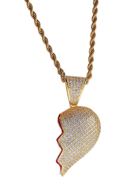 Takı Buzlu Out Iki Buçuk Heartbreak Kombinasyonu Kolye 18 K Altın Kaplama Zincir Bling Cz? Simüle Elmas? Erkekler Kadınlar Için Hip Hop Kolye (Yurt Dışından)