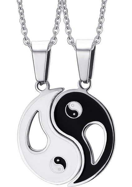Paslanmaz Çelik Çin Yin Yang Kolye Kolye Seti 2 Parça Çiftler Arkadaşlar (Yurt Dışından)