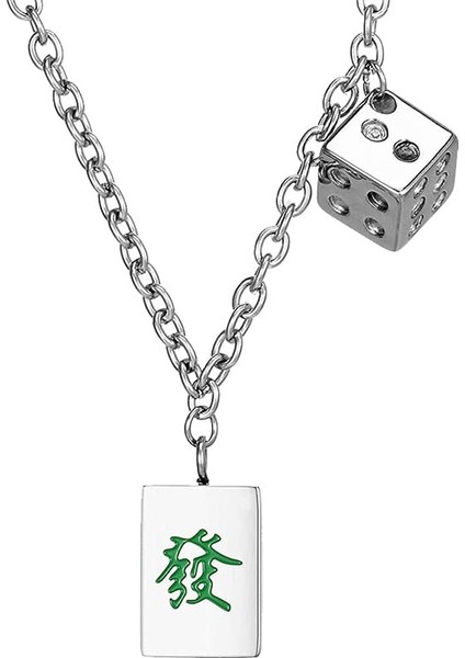 Erkek Paslanmaz Çelik Şanslı Zar Mahjong Kolye Kolye Çiftler Dostluk Takı Aksesuarları Hediyeler (Yurt Dışından)