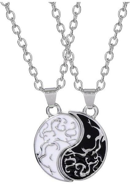 Yin Yang Kolye Bilezik Kadın Erkek Eşleşen Siyah Beyaz Disk Tai Chi Kolye Çiftler Için Kızlar Dostluk Bff Bilezikler Kolye Takı Seti (Yurt Dışından)
