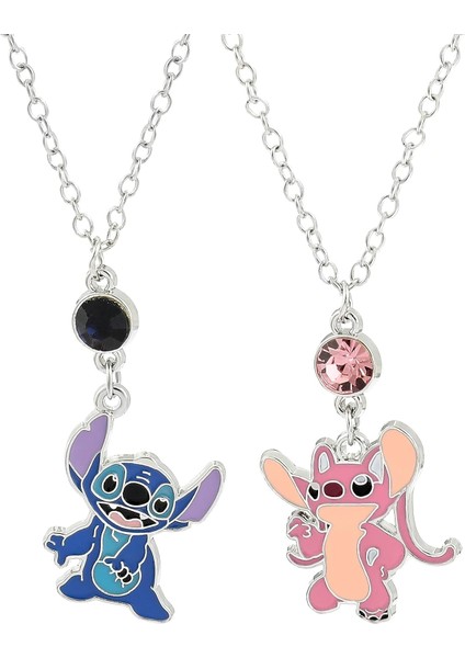 Anime Stitch & Angel Kolye Kadın Erkek Için - Çiçek Charm Gerdanlık Yaka Seti Çift Takı Aksesuarları Hediyeler (Yurt Dışından)