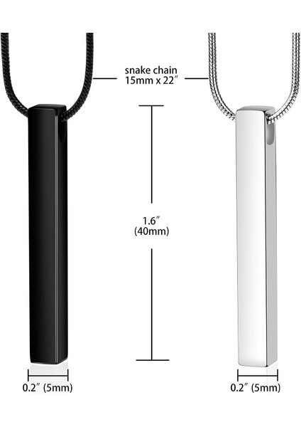 Erkekler ve Kadınlar Için Paslanmaz Çelik Çift Kolye, Bar Kolye Eşleşen Kolyeler 22 Inç Yılan Zinciri, Unisex (Yurt Dışından)
