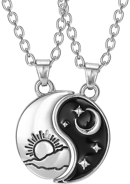 Yin Yang Kolye Bilezik Kadın Erkek Eşleşen Siyah Beyaz Disk Tai Chi Kolye Çiftler Için Kızlar Dostluk Bff Bilezikler Kolye Takı Seti (Yurt Dışından)