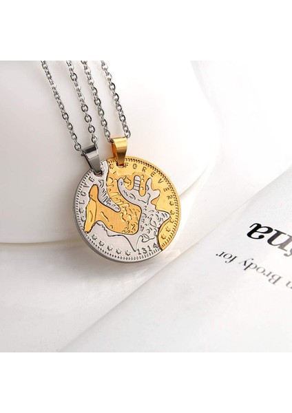 Buck ve Doe Coin Şekilli Geyik Elk Bölünmüş Paslanmaz Çelik Browning Birbirine Geyik Çiftler Kolye Kolye Seti 2 Adet (Yurt Dışından)
