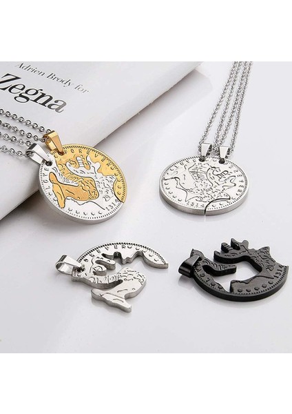 Buck ve Doe Coin Şekilli Geyik Elk Bölünmüş Paslanmaz Çelik Browning Birbirine Geyik Çiftler Kolye Kolye Seti 2 Adet (Yurt Dışından)