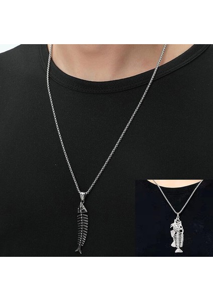 2 Adet Balık Şekli Kılçık Kolye Kolye Paslanmaz Çelik Hip Hop Gotik Tarzı Kadın Erkek Çift Dostluk Kolye Kolye Punk Boho Takı Hediyeler (Yurt Dışından)