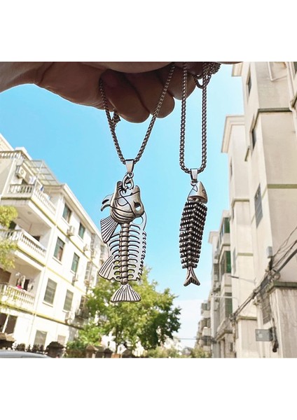 2 Adet Balık Şekli Kılçık Kolye Kolye Paslanmaz Çelik Hip Hop Gotik Tarzı Kadın Erkek Çift Dostluk Kolye Kolye Punk Boho Takı Hediyeler (Yurt Dışından)