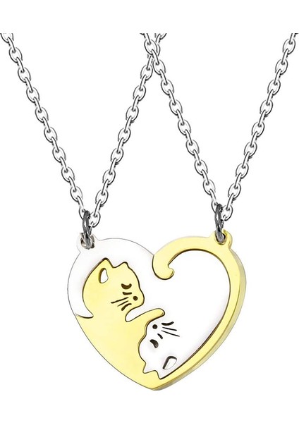 Çiftler Için Gotik Kolye Best Friends Heart Hug Kedi Kolye Gümüş Siyah Altın Eşleştirme Bulmaca Erkek Arkadaşı ve Kız Arkadaşı Için Sevimli Estetik Kedi Çiftler Kolyesi O ve Seti (Yurt Dışından)