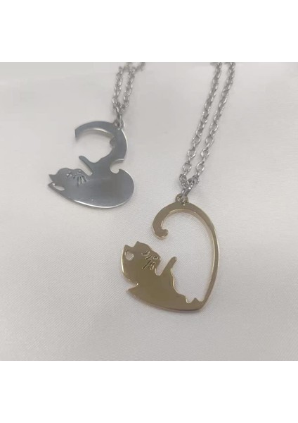 Çiftler Için Gotik Kolye Best Friends Heart Hug Kedi Kolye Gümüş Siyah Altın Eşleştirme Bulmaca Erkek Arkadaşı ve Kız Arkadaşı Için Sevimli Estetik Kedi Çiftler Kolyesi O ve Seti (Yurt Dışından) modelleri