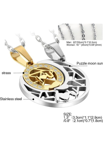 Adet Çift Kolye Paslanmaz Çelik Rakam Pusula Güneş ve Ay Eşleşen Kolye Zinciri (Kolyeler) (Yurt Dışından) fiyatları