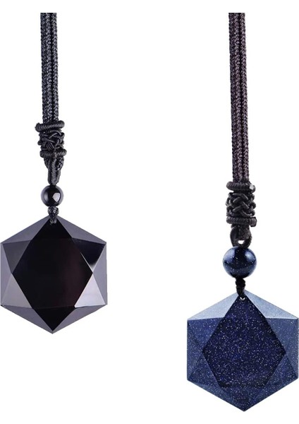2 Adet Mavi Kumtaşı Siyah Obsidyen Kolye Heksagram Doğal Enerji Taşı Kristal Kolye Erkekler Kadınlar Için Şanslı Aşk Kolye Çiftler Kolye (Renk : Doğal) (Yurt Dışından)