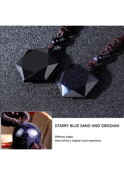 2 Adet Mavi Kumtaşı Siyah Obsidyen Kolye Heksagram Doğal Enerji Taşı Kristal Kolye Erkekler Kadınlar Için Şanslı Aşk Kolye Çiftler Kolye (Renk : Doğal) (Yurt Dışından) fiyatları
