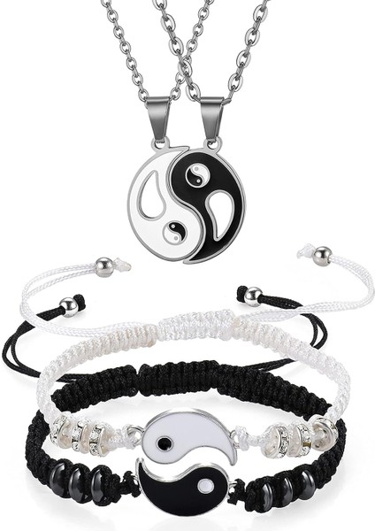 Adet Yin Yang Çiftler Karşılıklı Cazibe Bilezikler Kolye, Tai Chi Örgülü Bilezikler ve Çiftler Için Kolye Takı Seti Erkek Arkadaşı Kız Arkadaşı Dostluk (Yurt Dışından)