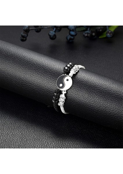 Adet Yin Yang Çiftler Karşılıklı Cazibe Bilezikler Kolye, Tai Chi Örgülü Bilezikler ve Çiftler Için Kolye Takı Seti Erkek Arkadaşı Kız Arkadaşı Dostluk (Yurt Dışından) fırsatları