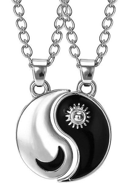 Yin Yang Kolye Bilezik Kadın Erkek Eşleşen Siyah Beyaz Disk Tai Chi Kolye Çiftler Için Kızlar Dostluk Bff Bilezikler Kolye Takı Seti (Yurt Dışından)