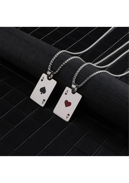 2 Adet Punk Paslanmaz Çelik Tıknaz Boncuklu Zincir Oyun Kartı Poker Etiketi Kolye Kolye Seti Kadın Erkek Kız Erkek Çift Genç Şanslı Kaya Maça Ası Kolye Hip Hop Serin Unisex Takı Hediye (Yurt Dışından)