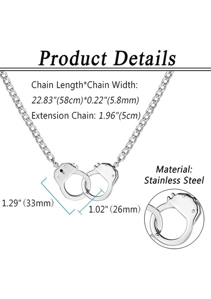 Gümüş Paslanmaz Çelik Kelepçe Bildirimi Kolye Mens Womens Çalışma Kilidi Suç Ortakları Link Zinciri Kelepçe Kolye, Punk Rock, Zincir Uzunluğu 22.83"+1.96" (Yurt Dışından) modelleri