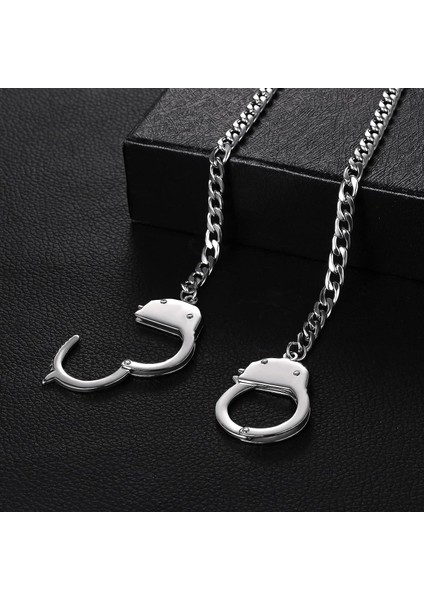 Gümüş Paslanmaz Çelik Kelepçe Bildirimi Kolye Mens Womens Çalışma Kilidi Suç Ortakları Link Zinciri Kelepçe Kolye, Punk Rock, Zincir Uzunluğu 22.83"+1.96" (Yurt Dışından) fırsatları