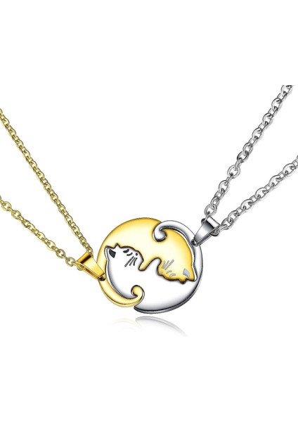 Erkek Arkadaşı ve Kız Arkadaşı Için Çiftler Kolye Seti Siyah ve Gümüş Paslanmaz Çelik Kedi Kolye Yuvarlak Kucaklayan Kediler Iki Ton 20 Inç Aşıklar Takı Sevgililer Günü Hediyesi (Yurt Dışından)