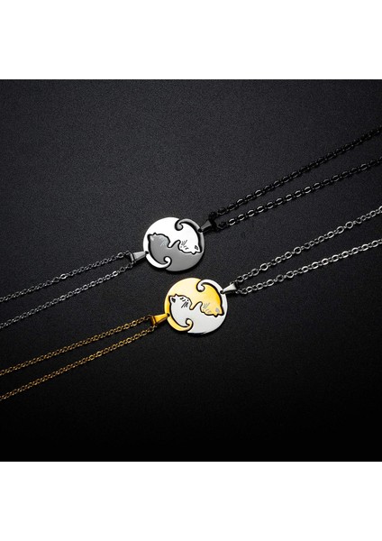 Erkek Arkadaşı ve Kız Arkadaşı Için Çiftler Kolye Seti Siyah ve Gümüş Paslanmaz Çelik Kedi Kolye Yuvarlak Kucaklayan Kediler Iki Ton 20 Inç Aşıklar Takı Sevgililer Günü Hediyesi (Yurt Dışından) modelleri