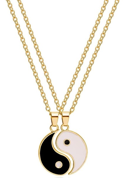 Paslanmaz Çelik Kolye Kadın Erkek Yin Yang Bulmaca Eşleştirme Kolye Zincir Bağlantı Çift Kolye Moda Takı Hediye Gümüş Altın Renk (Yurt Dışından)