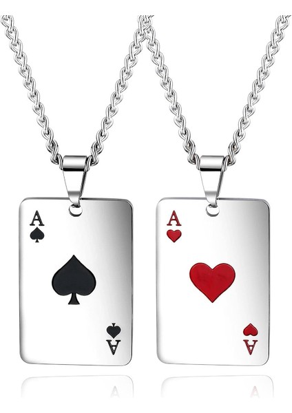 2 Adet Punk Paslanmaz Çelik Tıknaz Boncuklu Zincir Oyun Kartı Poker Etiketi Kolye Kolye Seti Kadın Erkek Kız Erkek Çift Genç Şanslı Kaya Maça Ası Kolye Hip Hop Serin Unisex Takı Hediye (Yurt Dışından)
