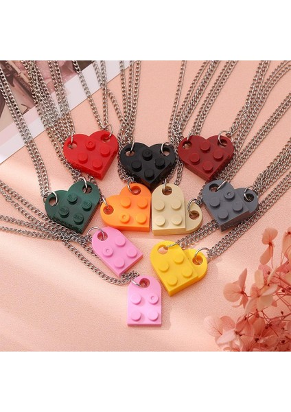 Çiftler Arkadaşlar Besties Için Kalp Şeklinde Tuğla Kolye, Kalp Kolye 2 Parça Tuğla Kolye LEGO ile Uyumlu Kadın Erkek Anıt Takı Için Elements (Yurt Dışından)