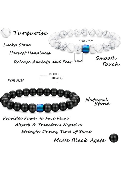 4 Adet Çiftler Mesafe Kolye Bilezik Seti Kadın Erkek Kalp Eşleştirme Yüzük Kolye 8mm Mood Boncuk Braclact Severler Için Sevgililer Günü Hediyeleri (Yurt Dışından) fiyatları