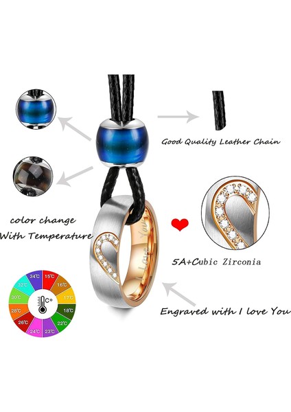 4 Adet Çiftler Mesafe Kolye Bilezik Seti Kadın Erkek Kalp Eşleştirme Yüzük Kolye 8mm Mood Boncuk Braclact Severler Için Sevgililer Günü Hediyeleri (Yurt Dışından) modelleri