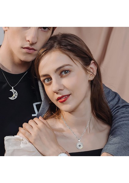 Mjartoria Seni Seviyorum Kolyeleri 100 Dilde, Çiftler Için Güneş ve Ay Eşleşen Kolye, 2 Kişilik Bff Kolye, O ve O Için Çift Kolyeleri (Yurt Dışından)